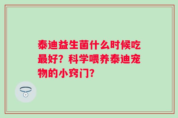 泰迪益生菌什么时候吃最好？科学喂养泰迪宠物的小窍门？