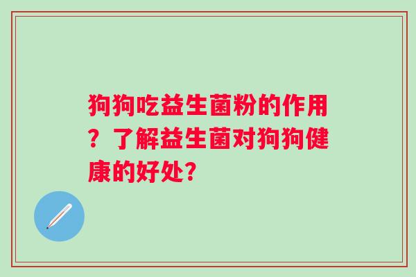 狗狗吃益生菌粉的作用？了解益生菌对狗狗健康的好处？