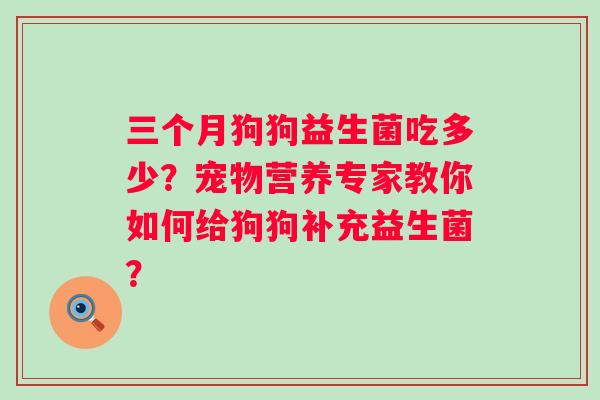 三个月狗狗益生菌吃多少?宠物营养专家教你如何给狗狗补充益生菌? 三个月狗狗益生菌吃多少?宠物营养专家教你如何给狗狗补充益生菌?