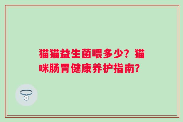 猫猫益生菌喂多少？猫咪肠胃健康养护指南？