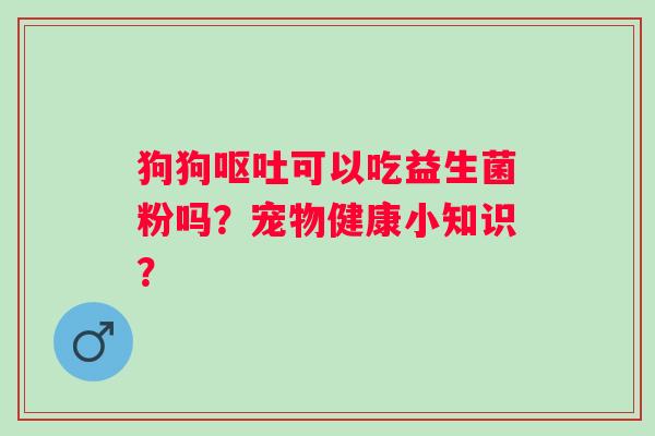 狗狗呕吐可以吃益生菌粉吗？宠物健康小知识？