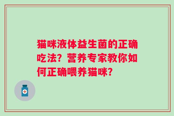 猫咪液体益生菌的正确吃法？营养专家教你如何正确喂养猫咪？