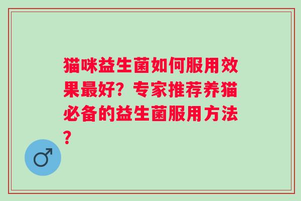 猫咪益生菌如何服用效果最好？专家推荐养猫必备的益生菌服用方法？