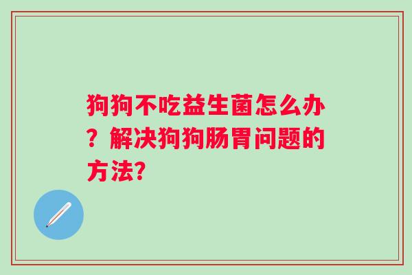 狗狗不吃益生菌怎么办？解决狗狗肠胃问题的方法？