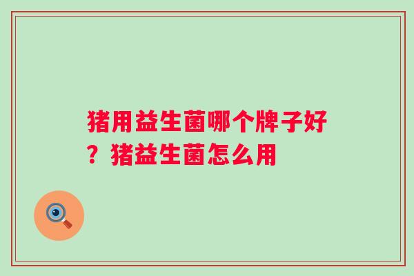猪用益生菌哪个牌子好？猪益生菌怎么用