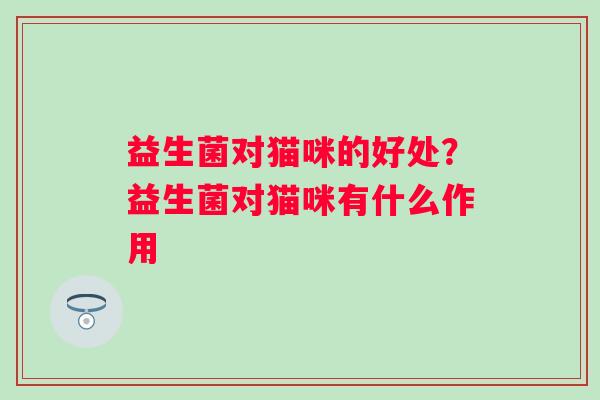 益生菌对猫咪的好处？益生菌对猫咪有什么作用