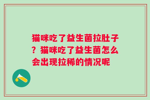 猫咪吃了益生菌拉肚子？猫咪吃了益生菌怎么会出现拉稀的情况呢