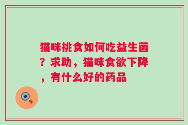 猫咪挑食如何吃益生菌？求助，猫咪下降，有什么好的药品