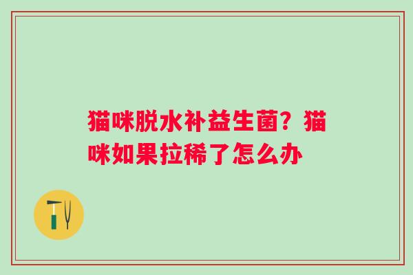 猫咪脱水补益生菌？猫咪如果拉稀了怎么办