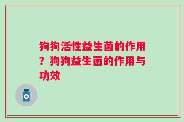 狗狗活性益生菌的作用？狗狗益生菌的作用与功效