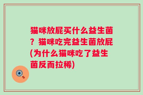 猫咪放屁买什么益生菌？猫咪吃完益生菌放屁(为什么猫咪吃了益生菌反而拉稀)