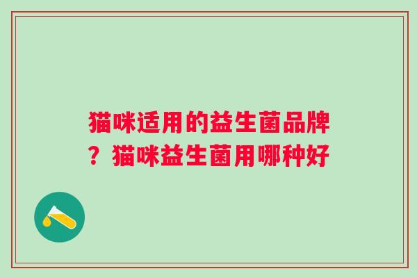 猫咪适用的益生菌品牌？猫咪益生菌用哪种好