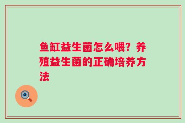 鱼缸益生菌怎么喂？养殖益生菌的正确培养方法