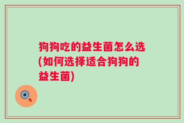 狗狗吃的益生菌怎么选(如何选择适合狗狗的益生菌) 狗狗吃的益生菌怎么选(如何选择适合狗狗的益生菌)