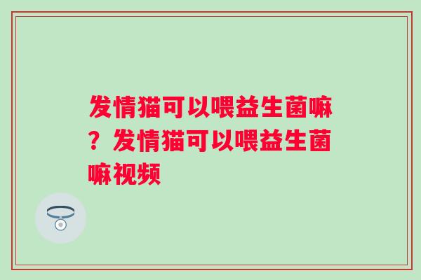 发情猫可以喂益生菌嘛？发情猫可以喂益生菌嘛视频