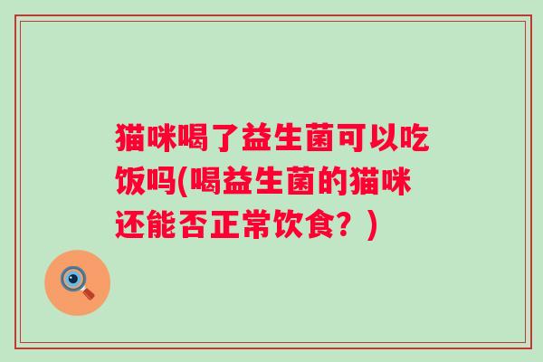 猫咪喝了益生菌可以吃饭吗(喝益生菌的猫咪还能否正常饮食？)
