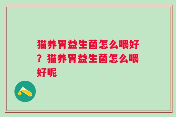 猫养胃益生菌怎么喂好？猫养胃益生菌怎么喂好呢