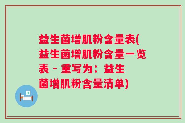 益生菌增肌粉含量表(益生菌增肌粉含量一览表 - 重写为：益生菌增肌粉含量清单)