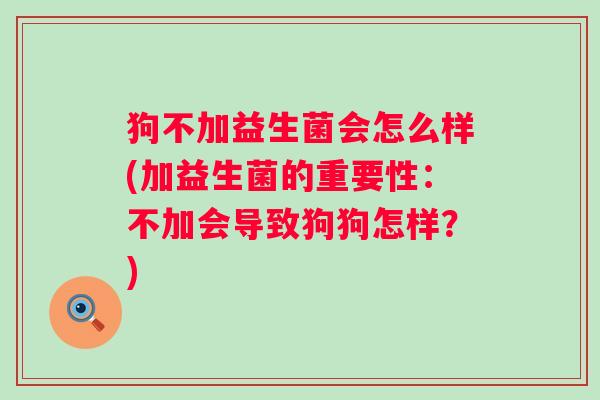 狗不加益生菌会怎么样(加益生菌的重要性:不加会导致狗狗怎样?) 狗不加益生菌会怎么样(加益生菌的重要性:不加会导致狗狗怎样?)