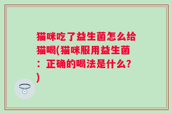 猫咪吃了益生菌怎么给猫喝(猫咪服用益生菌：正确的喝法是什么？)