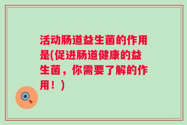 活动肠道益生菌的作用是(促进肠道健康的益生菌，你需要了解的作用！)