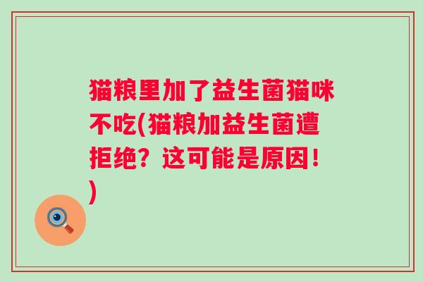 猫粮里加了益生菌猫咪不吃(猫粮加益生菌遭拒绝？这可能是原因！)