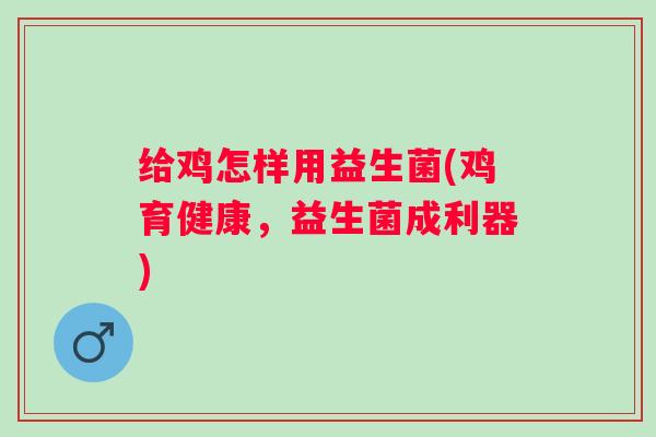 给鸡怎样用益生菌(鸡育健康，益生菌成利器)