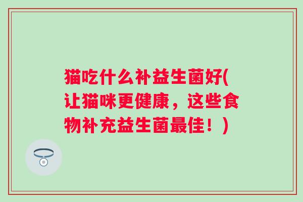 猫吃什么补益生菌好(让猫咪更健康，这些食物补充益生菌最佳！)