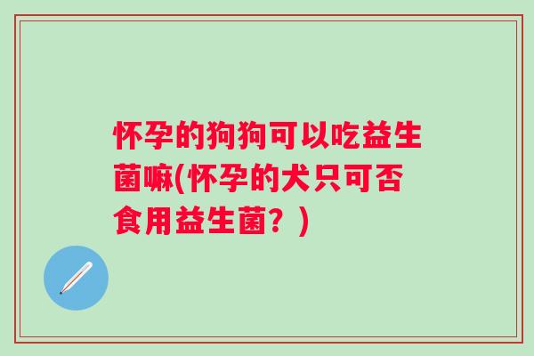 怀孕的狗狗可以吃益生菌嘛(怀孕的犬只可否食用益生菌？)