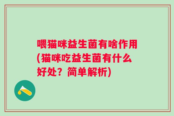 喂猫咪益生菌有啥作用(猫咪吃益生菌有什么好处？简单解析)