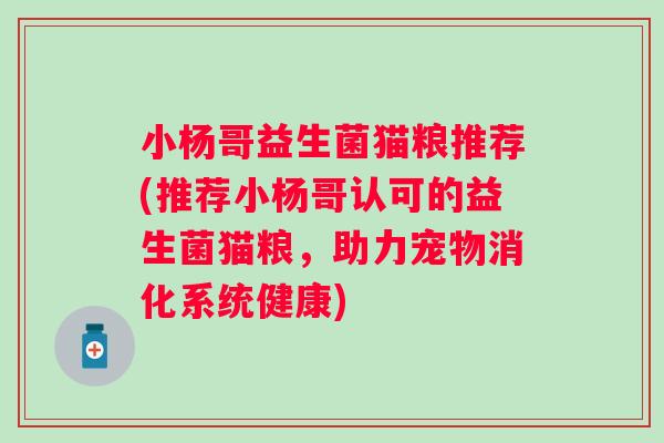 小杨哥益生菌猫粮推荐(推荐小杨哥认可的益生菌猫粮,助力宠物消化系统健康) 小杨哥益生菌猫粮推荐(推荐小杨哥认可的益生菌猫粮,助力宠物消化系统健康)