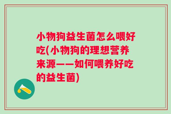 小物狗益生菌怎么喂好吃(小物狗的理想营养来源——如何喂养好吃的益生菌) 小物狗益生菌怎么喂好吃(小物狗的理想营养来源——如何喂养好吃的益生菌)