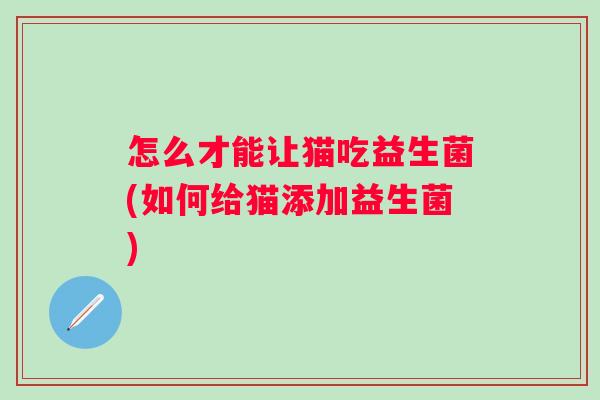 怎么才能让猫吃益生菌(如何给猫添加益生菌) 怎么才能让猫吃益生菌(如何给猫添加益生菌)