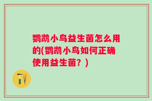 鹦鹉小鸟益生菌怎么用的(鹦鹉小鸟如何正确使用益生菌？)