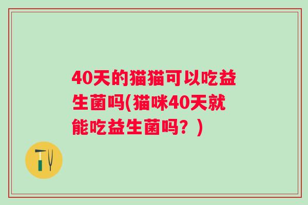 40天的猫猫可以吃益生菌吗(猫咪40天就能吃益生菌吗？)