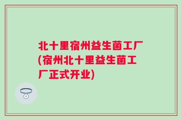 北十里宿州益生菌工厂(宿州北十里益生菌工厂正式开业)
