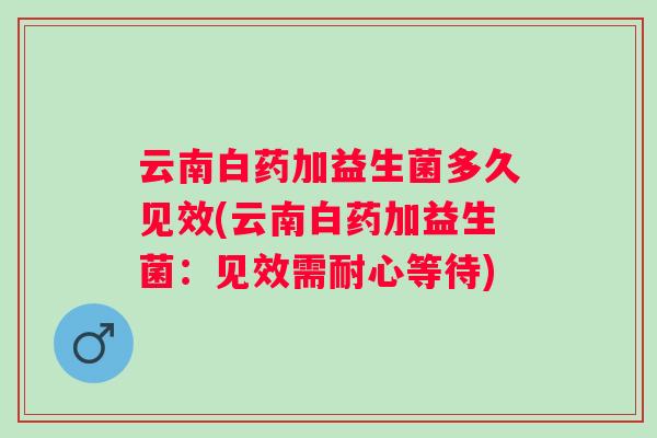 云南白药加益生菌多久见效(云南白药加益生菌：见效需耐心等待)
