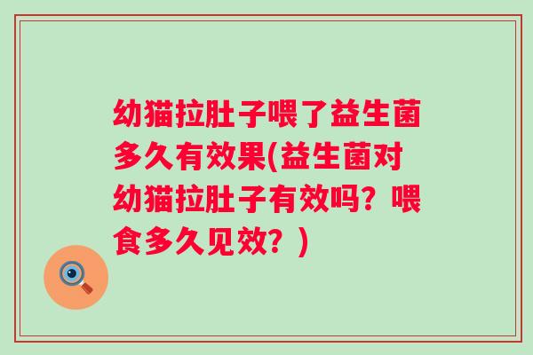 幼猫拉肚子喂了益生菌多久有效果(益生菌对幼猫拉肚子有效吗?喂食多久见效?) 幼猫拉肚子喂了益生菌多久有效果(益生菌对幼猫拉肚子有效吗?喂食多久见效?)