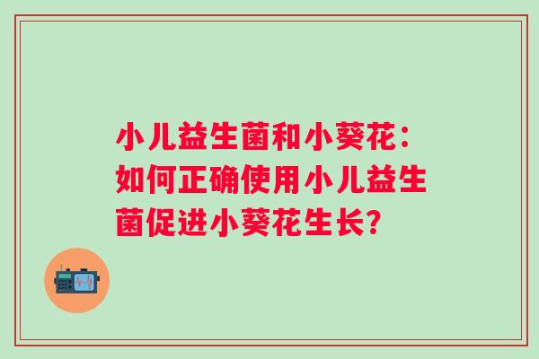 小儿益生菌和小葵花：如何正确使用小儿益生菌促进小葵花生长？