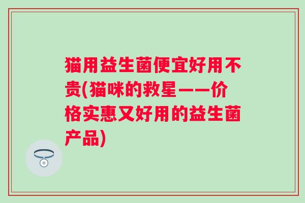 猫用益生菌便宜好用不贵(猫咪的救星——价格实惠又好用的益生菌产品)