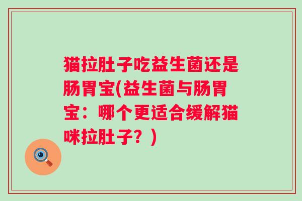 猫拉肚子吃益生菌还是肠胃宝(益生菌与肠胃宝:哪个更适合缓解猫咪拉肚子?) 猫拉肚子吃益生菌还是肠胃宝(益生菌与肠胃宝:哪个更适合缓解猫咪拉肚子?)