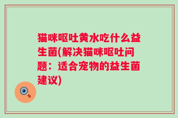 猫咪黄水吃什么益生菌(解决猫咪问题:适合宠物的益生菌建议) 猫咪黄水吃什么益生菌(解决猫咪问题:适合宠物的益生菌建议)