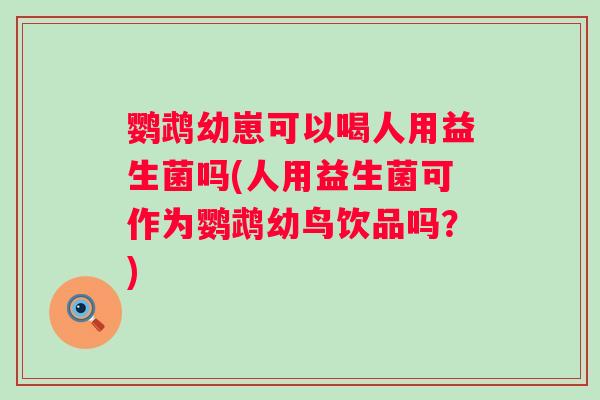 鹦鹉幼崽可以喝人用益生菌吗(人用益生菌可作为鹦鹉幼鸟饮品吗?) 鹦鹉幼崽可以喝人用益生菌吗(人用益生菌可作为鹦鹉幼鸟饮品吗?)
