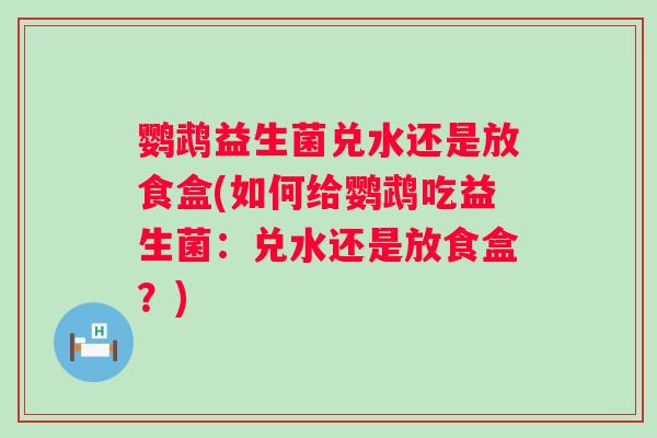 鹦鹉益生菌兑水还是放食盒(如何给鹦鹉吃益生菌:兑水还是放食盒?) 鹦鹉益生菌兑水还是放食盒(如何给鹦鹉吃益生菌:兑水还是放食盒?)