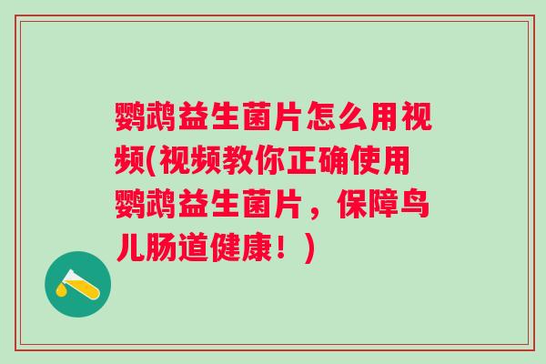 鹦鹉益生菌片怎么用视频(视频教你正确使用鹦鹉益生菌片,保障鸟儿肠道健康!) 鹦鹉益生菌片怎么用视频(视频教你正确使用鹦鹉益生菌片,保障鸟儿肠道健康!)