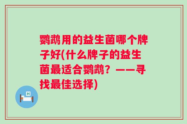 鹦鹉用的益生菌哪个牌子好(什么牌子的益生菌适合鹦鹉？——寻找佳选择)