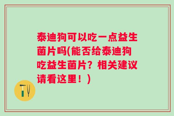 泰迪狗可以吃一点益生菌片吗(能否给泰迪狗吃益生菌片？相关建议请看这里！)