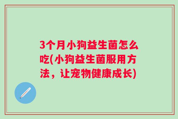 3个月小狗益生菌怎么吃(小狗益生菌服用方法,让宠物健康成长) 3个月小狗益生菌怎么吃(小狗益生菌服用方法,让宠物健康成长)
