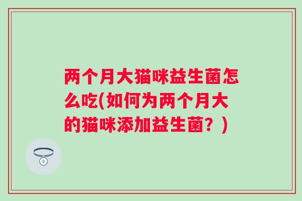 两个月大猫咪益生菌怎么吃(如何为两个月大的猫咪添加益生菌?) 两个月大猫咪益生菌怎么吃(如何为两个月大的猫咪添加益生菌?)