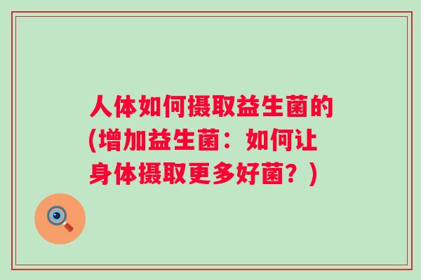 人体如何摄取益生菌的(增加益生菌:如何让身体摄取更多好菌?) 人体如何摄取益生菌的(增加益生菌:如何让身体摄取更多好菌?)